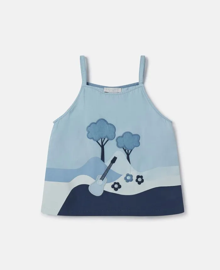 Stella McCartney Landscape Patchwork Chambray Cami Top Light Blue Kids Sweaters and Cardigans Stella McCartney Landscape Patchwork Chambray Cami Top Light Blue Kids Sweaters and Cardigans