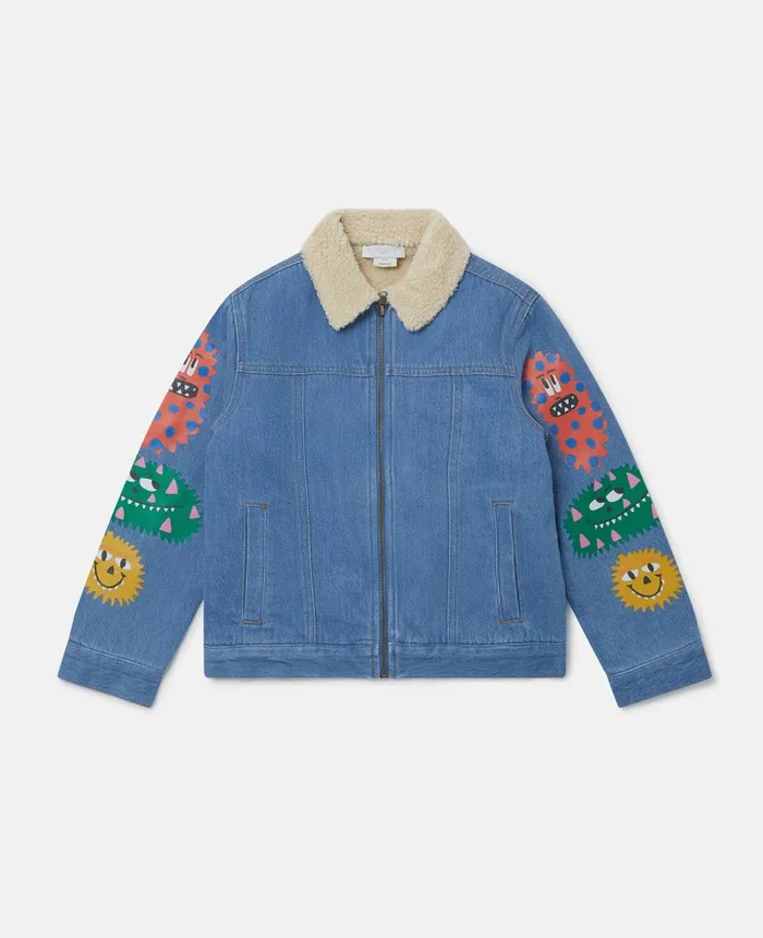 Stella McCartney Monster Patch Borg Denim Jacket Blue Kids Outerwear