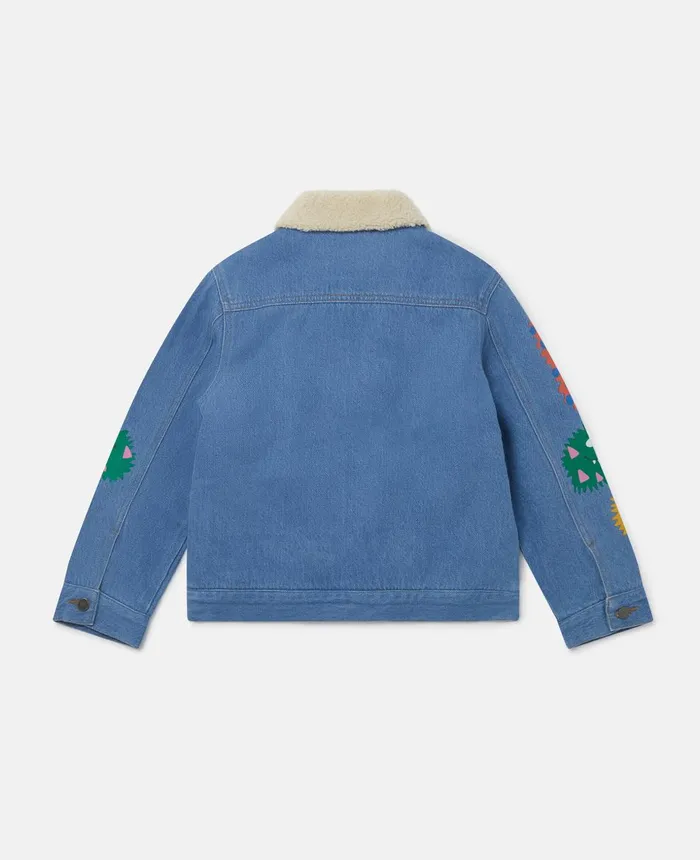 Stella McCartney Monster Patch Borg Denim Jacket Blue Kids Outerwear