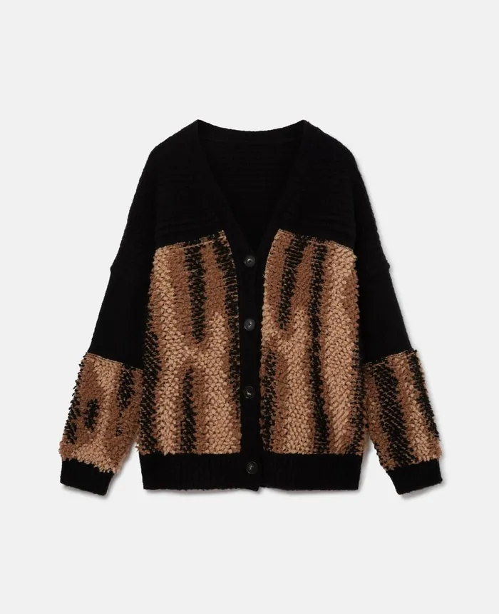 Stella McCartney Panel Textured Knit Cardigan Black Women Knitwear