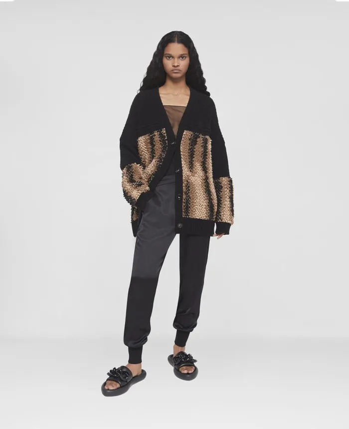 Stella McCartney Panel Textured Knit Cardigan Black Women Knitwear