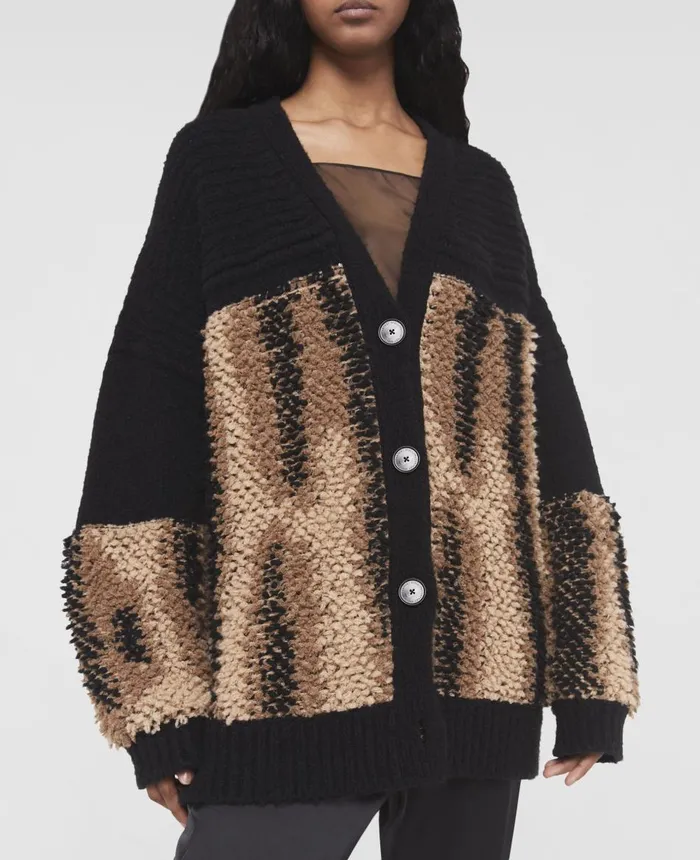 Stella McCartney Panel Textured Knit Cardigan Black Women Knitwear