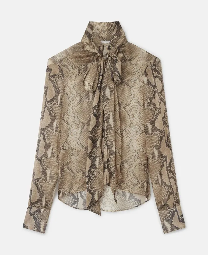 Stella McCartney Python Print Silk Chiffon Pussybow Shirt Brown Women Shirts And Tops Stella McCartney Python Print Silk Chiffon Pussybow Shirt Brown Women Shirts And Tops