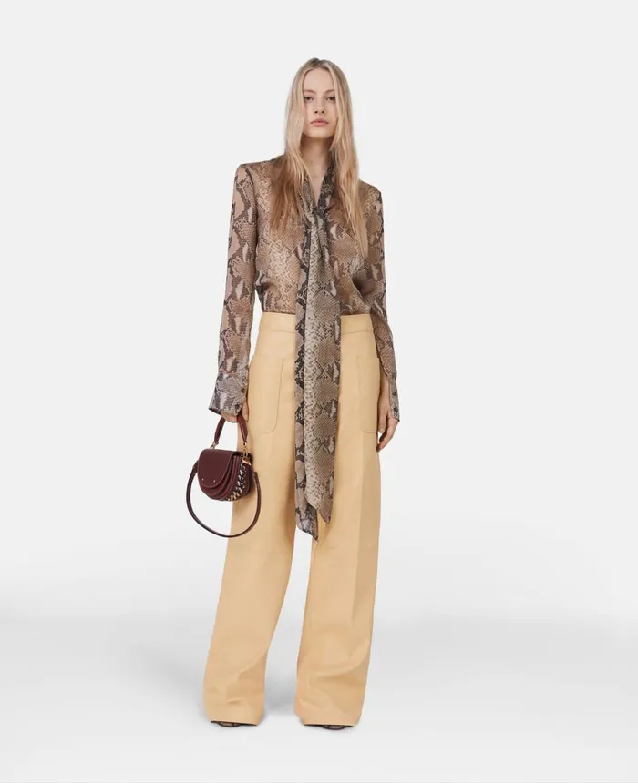 Stella McCartney Python Print Silk Chiffon Pussybow Shirt Brown Women Shirts And Tops Stella McCartney Python Print Silk Chiffon Pussybow Shirt Brown Women Shirts And Tops