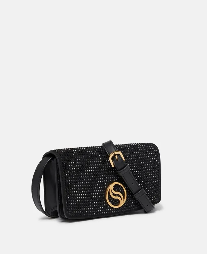 Stella McCartney SWave Crystal Hotfix Wallet On Strap Ultra Black Women Mini Bags And Clutches Stella McCartney SWave Crystal Hotfix Wallet On Strap Ultra Black Women Mini Bags And Clutches