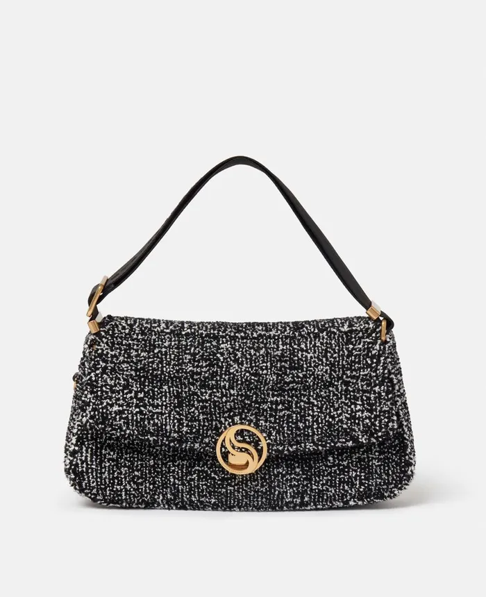Stella McCartney SWave Padded Tweed Shoulder Bag Black Women Mini Bags And Clutches Stella McCartney SWave Padded Tweed Shoulder Bag Black Women Mini Bags And Clutches
