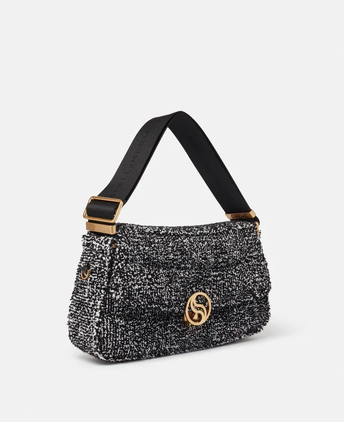 Stella McCartney SWave Padded Tweed Shoulder Bag Black Women Mini Bags And Clutches Stella McCartney SWave Padded Tweed Shoulder Bag Black Women Mini Bags And Clutches