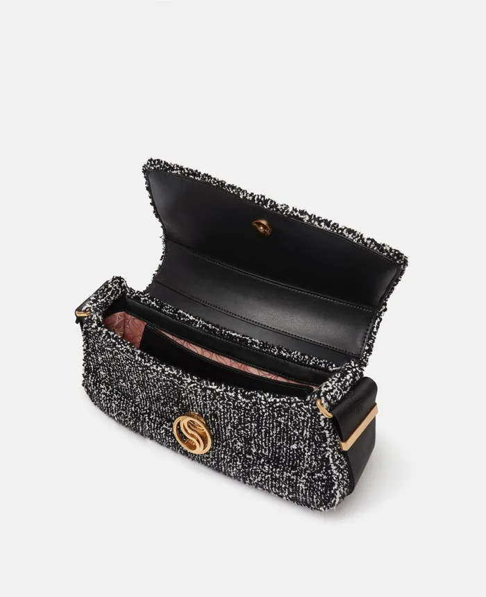 Stella McCartney SWave Padded Tweed Shoulder Bag Black Women Mini Bags And Clutches Stella McCartney SWave Padded Tweed Shoulder Bag Black Women Mini Bags And Clutches