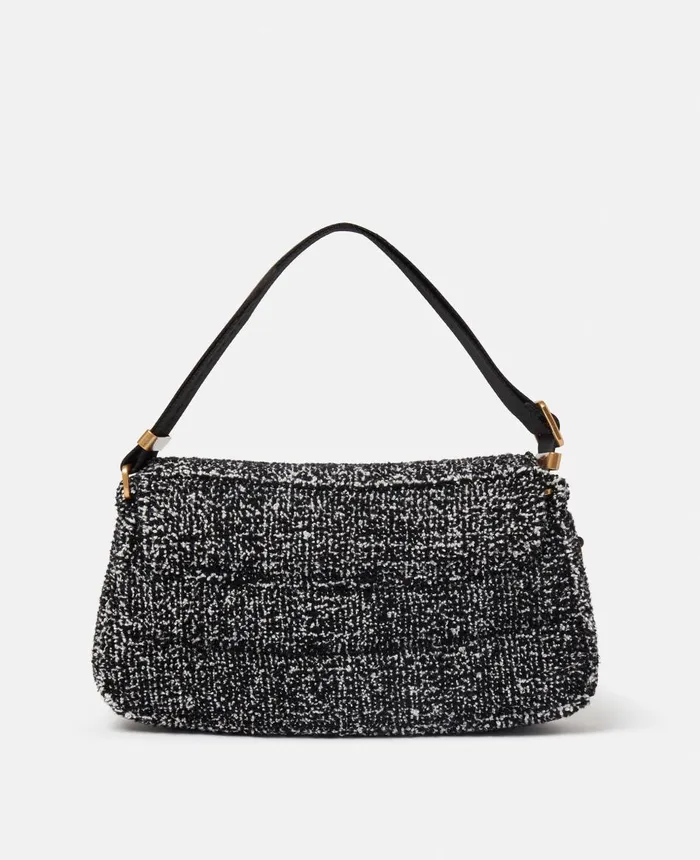 Stella McCartney SWave Padded Tweed Shoulder Bag Black Women Mini Bags And Clutches Stella McCartney SWave Padded Tweed Shoulder Bag Black Women Mini Bags And Clutches