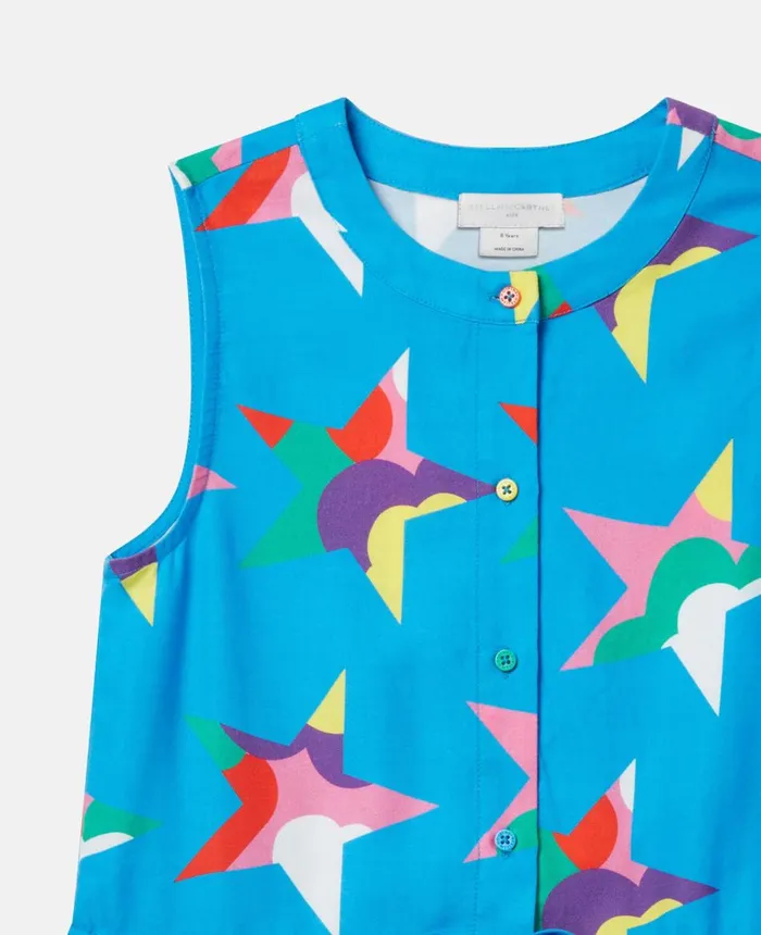 Stella McCartney Star Print Sleeveless Shirt Dress Blue Kids Dresses and Jumpsuits Stella McCartney Star Print Sleeveless Shirt Dress Blue Kids Dresses and Jumpsuits