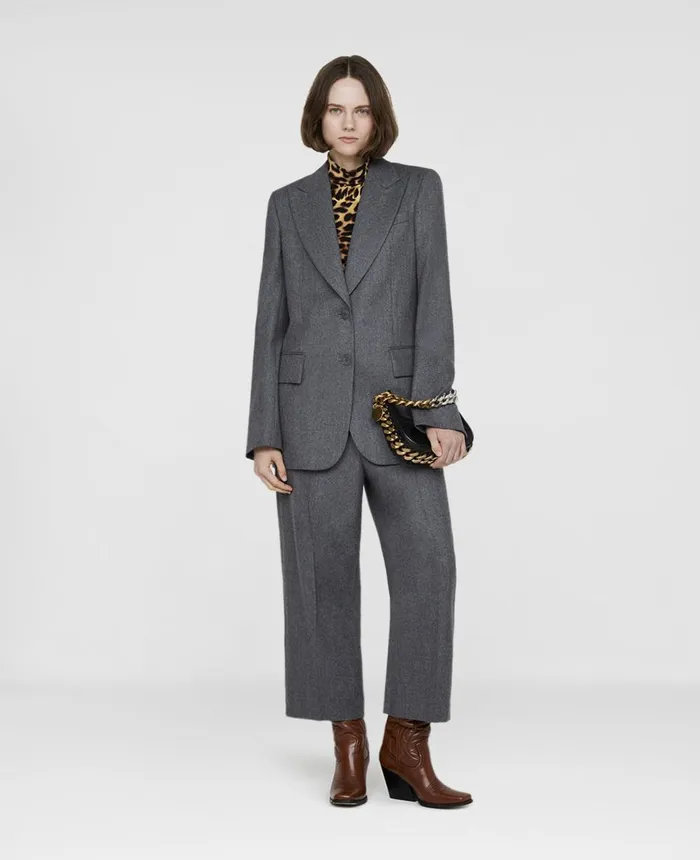 Stella McCartney Tailored Wool Flannel Belted Jacket Heather Grey Women Tailoring Stella McCartney Tailored Wool Flannel Belted Jacket Heather Grey Women Tailoring