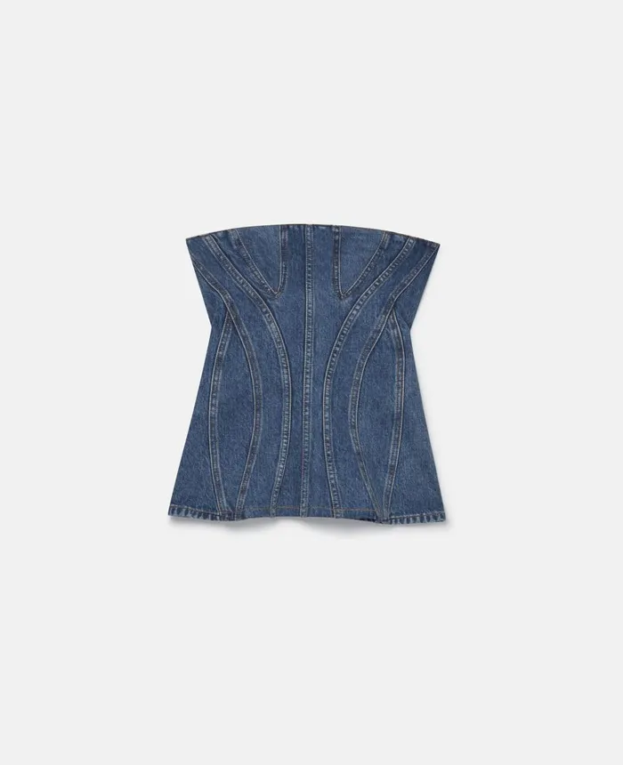 Stella McCartney Vintage Wash Denim Bustier Top Mid Blue Women Denim