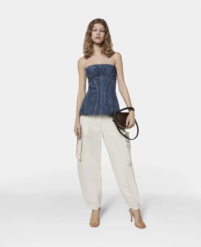 Stella McCartney Vintage Wash Denim Bustier Top Mid Blue Women Denim