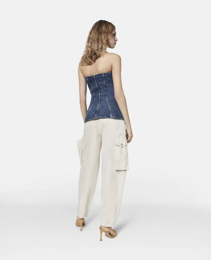 Stella McCartney Vintage Wash Denim Bustier Top Mid Blue Women Denim