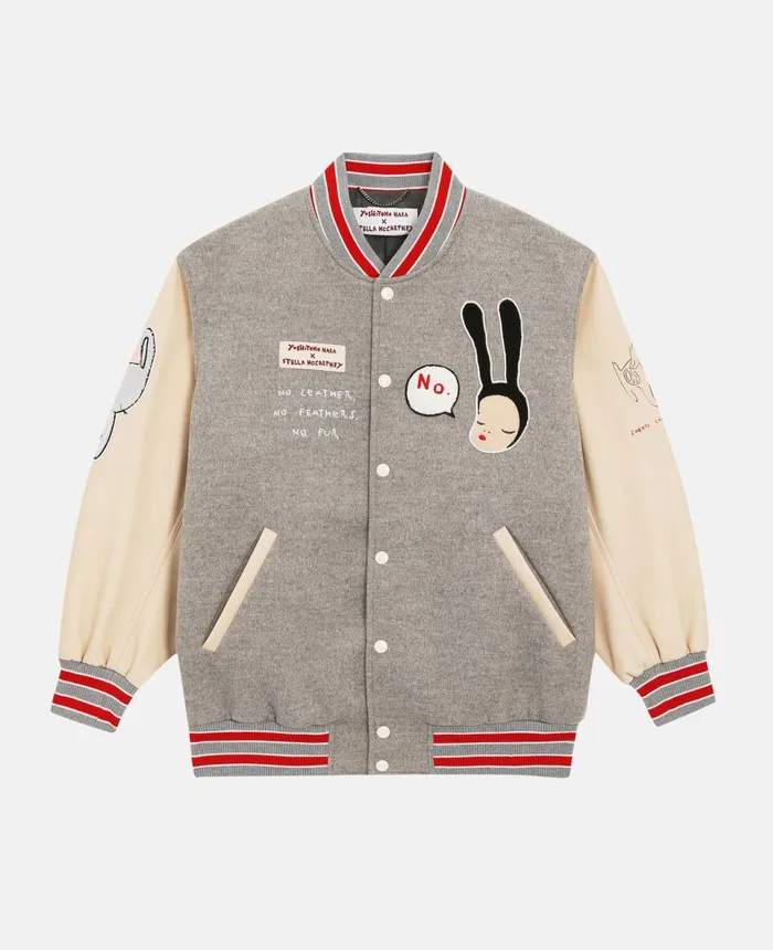 Stella McCartney Yoshitomo Nara Patch Embroidery Bomber Jacket Steeple Grey WomenMen Coats And Jackets Stella McCartney Yoshitomo Nara Patch Embroidery Bomber Jacket Steeple Grey WomenMen Coats And Jackets