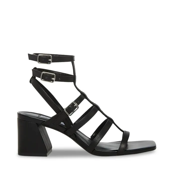 Steve Madden August Black Leather Womens Sandals