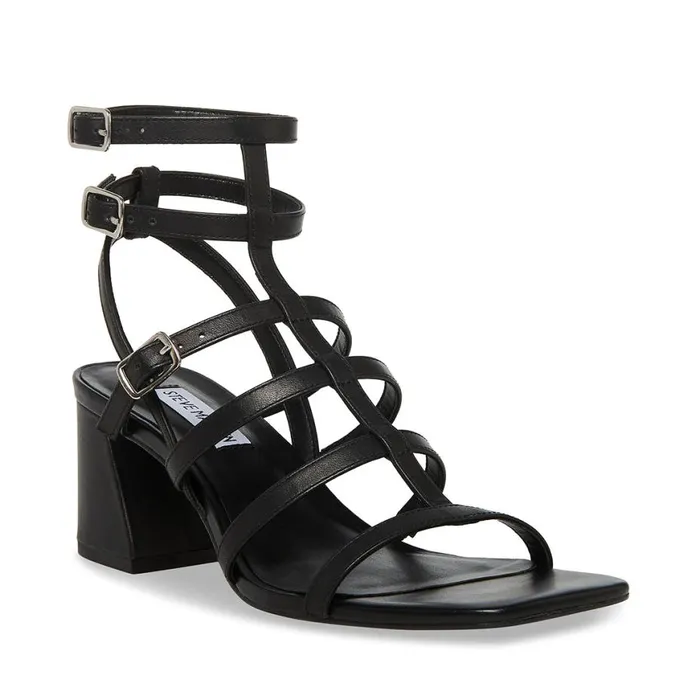 Steve Madden August Black Leather Womens Sandals