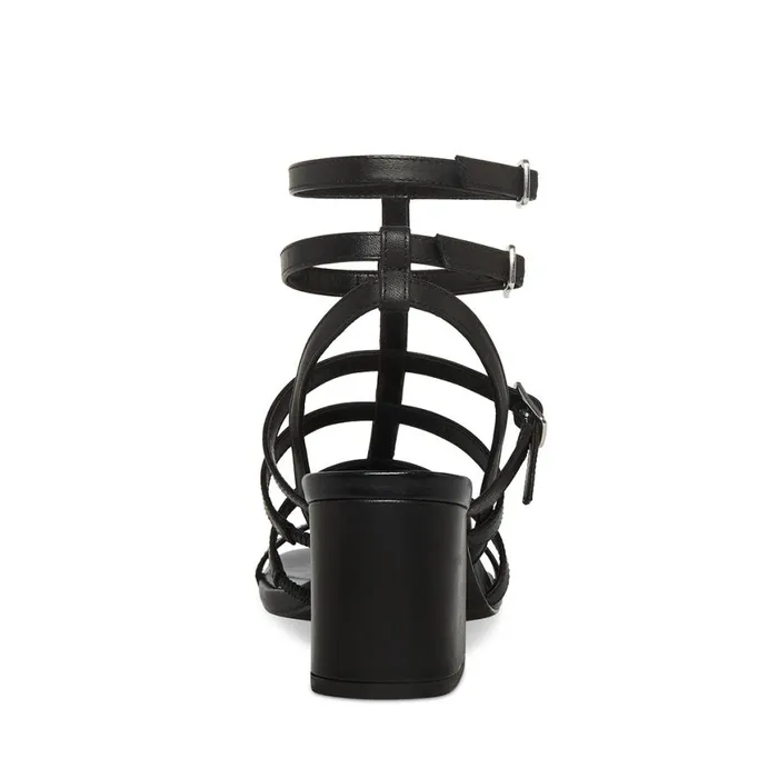 Steve Madden August Black Leather Womens Sandals