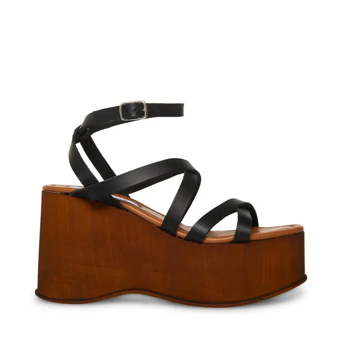 Steve Madden Avril Black Leather Womens Sandals
