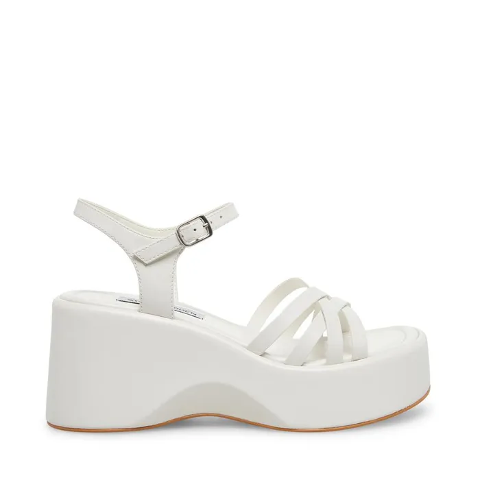Steve Madden Crazy30 White Leather Womens Sandals