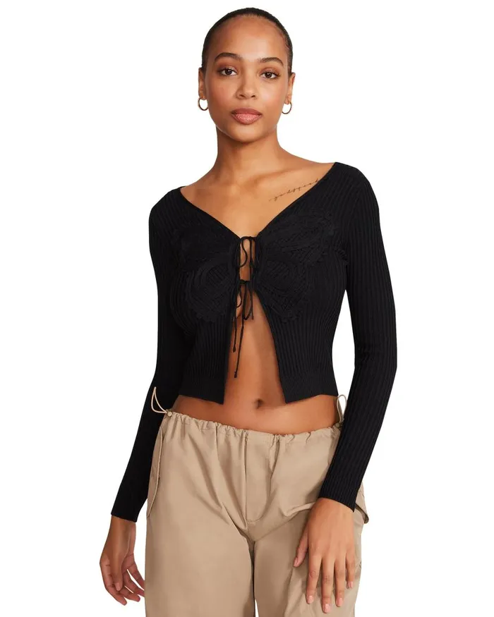 Steve Madden Emilia Cardigan Black Womens Tops and Shirts