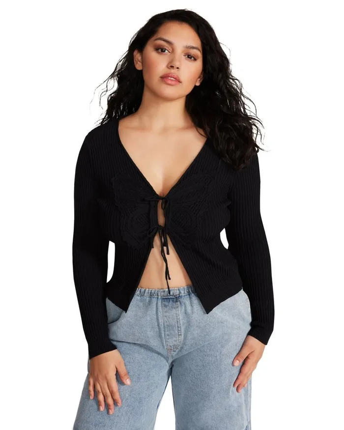 Steve Madden Emilia Cardigan Black Womens Tops and Shirts