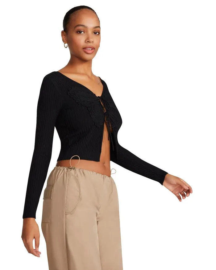 Steve Madden Emilia Cardigan Black Womens Tops and Shirts