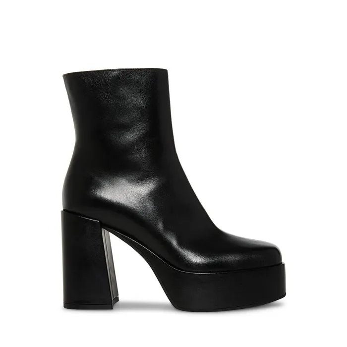 Steve Madden Fia Black Leather Womens Boots and Booties