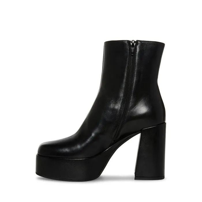 Steve Madden Fia Black Leather Womens Boots and Booties
