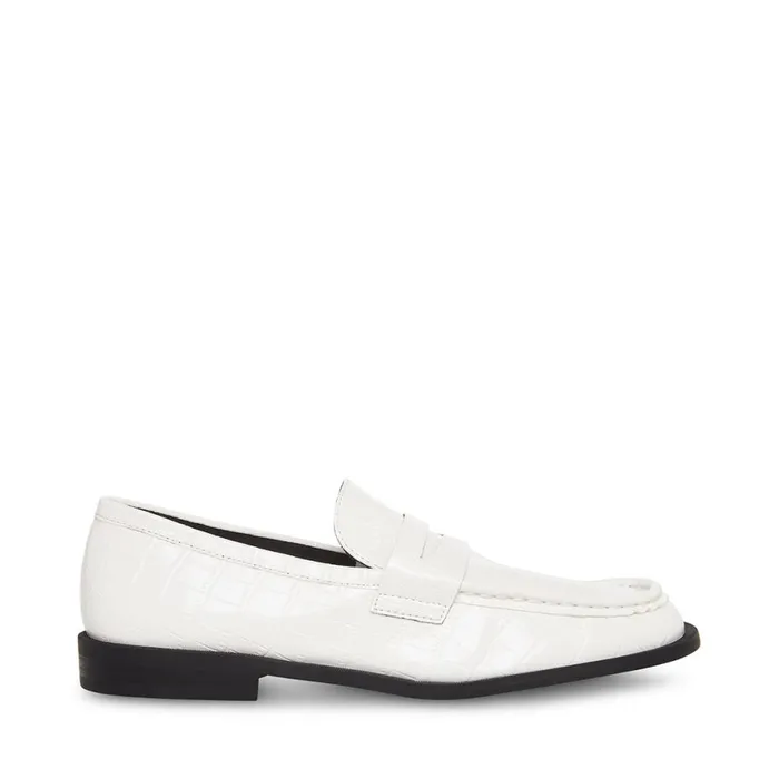 Steve Madden Goodman White Crocodile Womens Loafers and Flats
