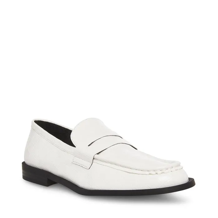 Steve Madden Goodman White Crocodile Womens Loafers and Flats