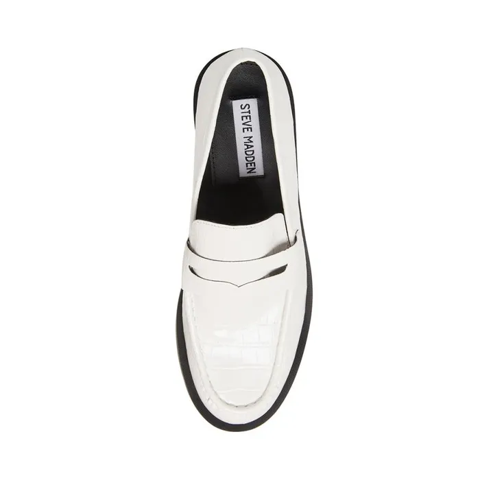 Steve Madden Goodman White Crocodile Womens Loafers and Flats