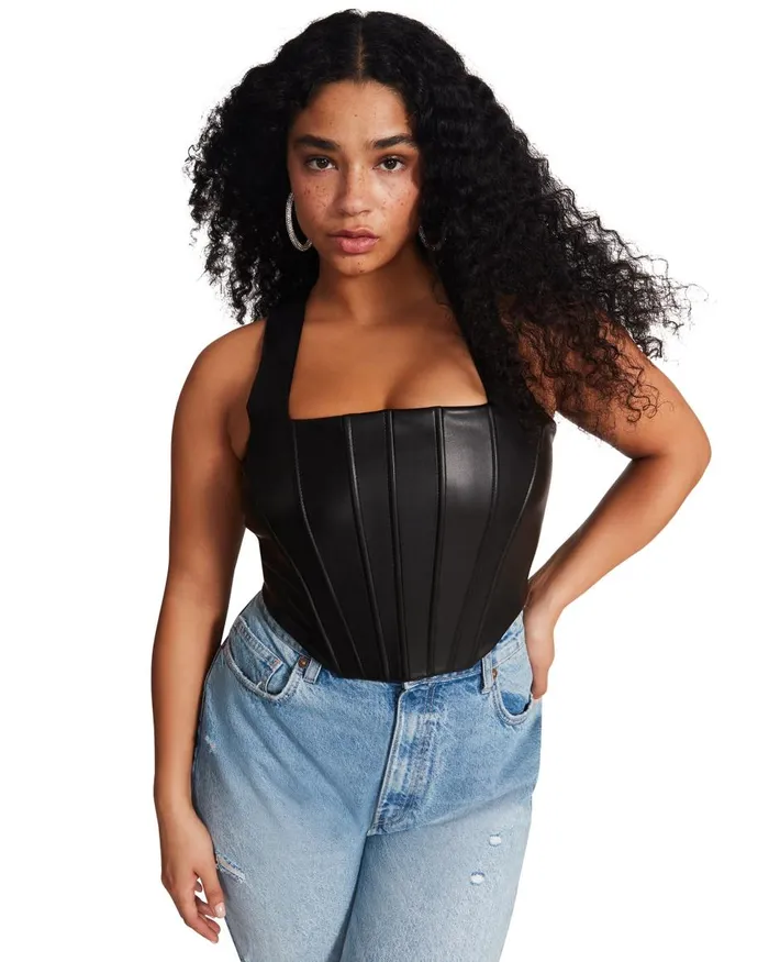 Steve Madden Kimmie Corset Black Womens Tops and Shirts