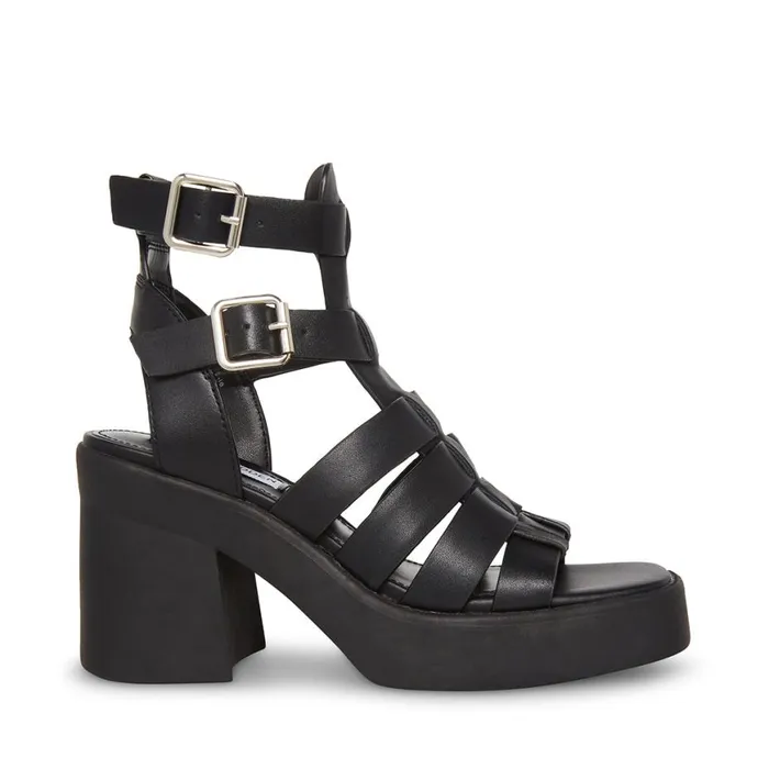 Steve Madden Kiona Black Leather Womens Sandals