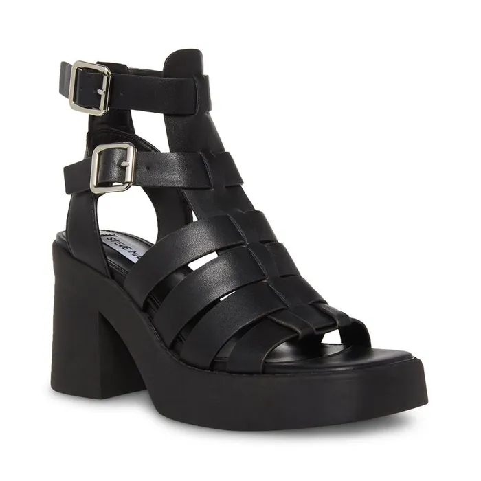 Steve Madden Kiona Black Leather Womens Sandals