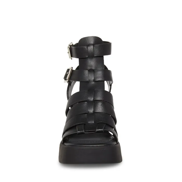 Steve Madden Kiona Black Leather Womens Sandals