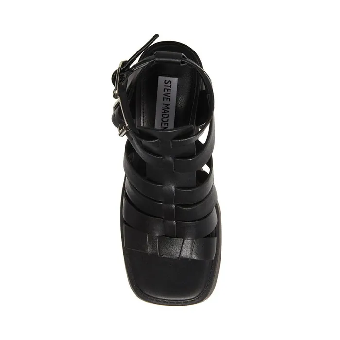 Steve Madden Kiona Black Leather Womens Sandals