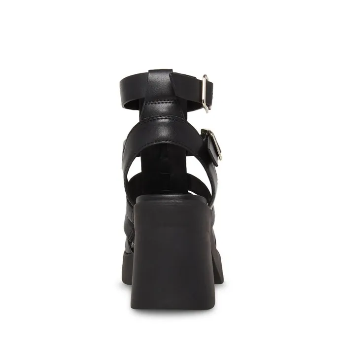 Steve Madden Kiona Black Leather Womens Sandals