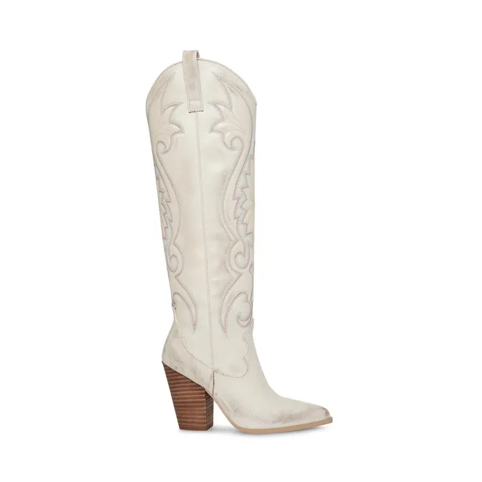 Steve Madden Lasso White Distressed Womens Boots and Booties