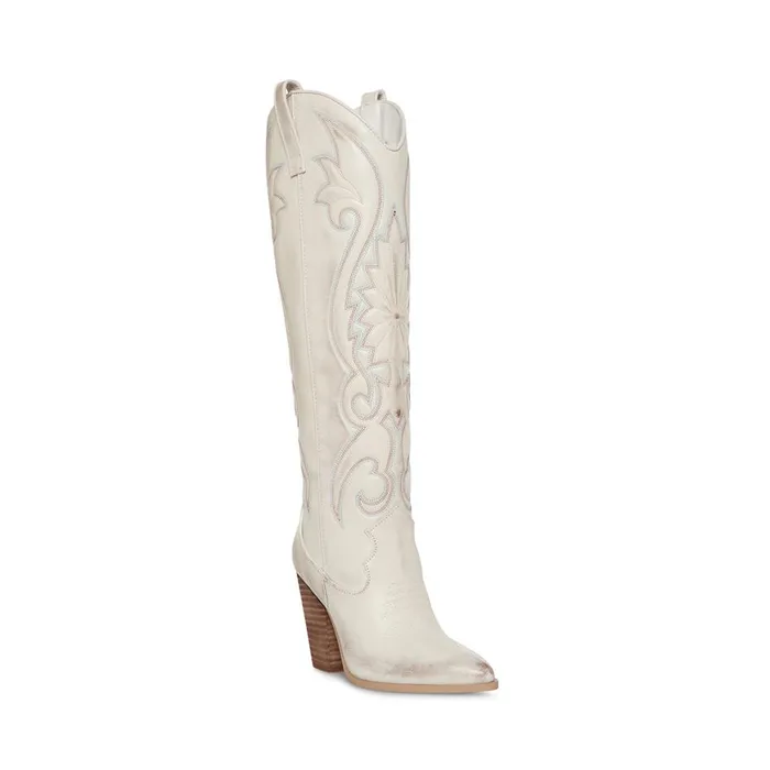 Steve Madden Lasso White Distressed Womens Boots and Booties