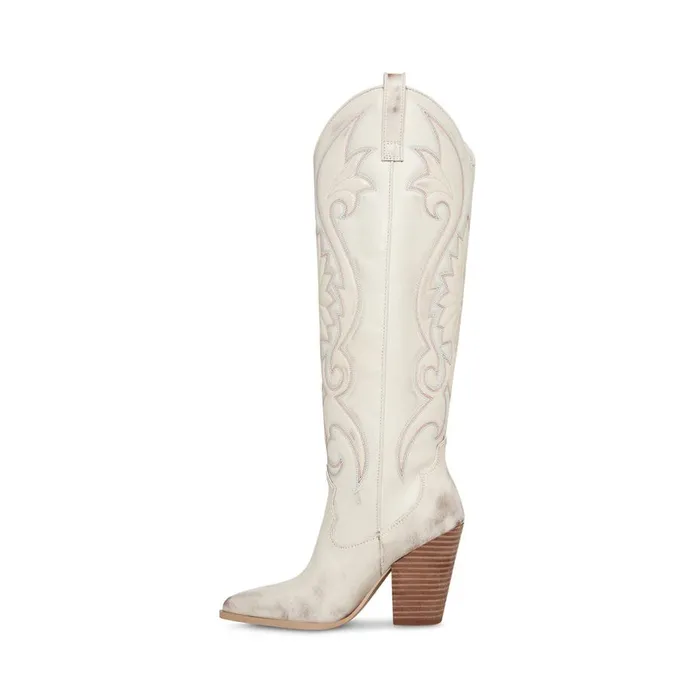 Steve Madden Lasso White Distressed Womens Boots and Booties