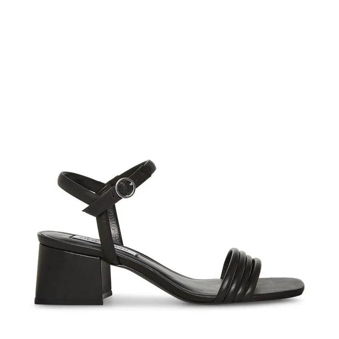 Steve Madden Luster Black Leather Womens Sandals