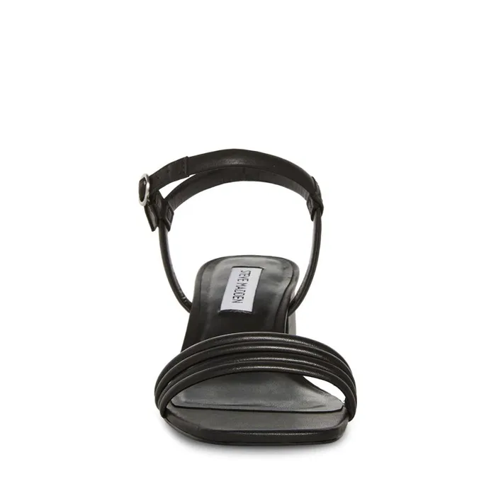 Steve Madden Luster Black Leather Womens Sandals