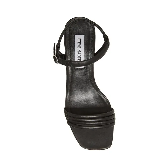 Steve Madden Luster Black Leather Womens Sandals
