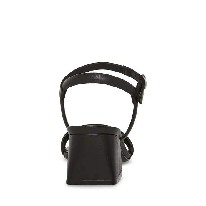 Steve Madden Luster Black Leather Womens Sandals
