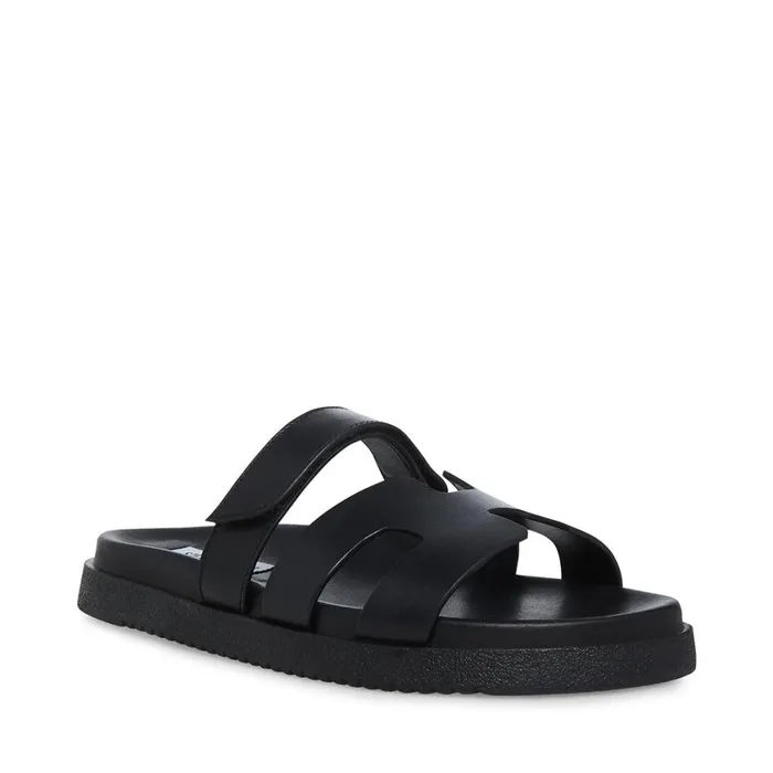 Steve Madden Mayven Black Leather Womens Sandals