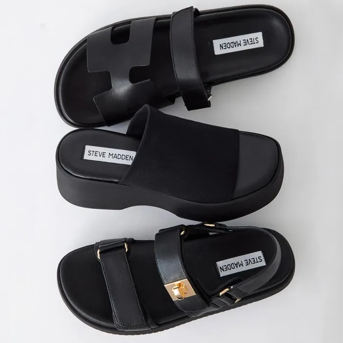Steve Madden Mayven Black Leather Womens Sandals