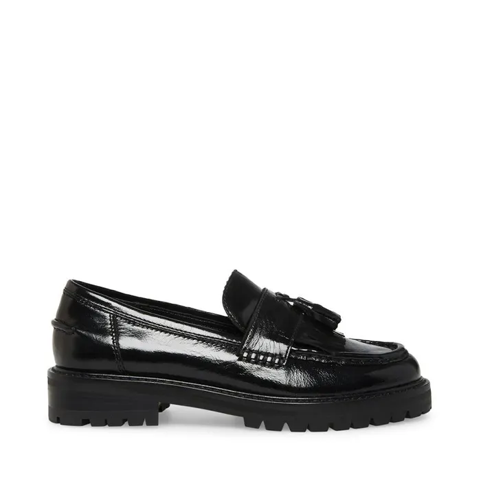 Steve Madden Minka Black Leather Womens Loafers and Flats