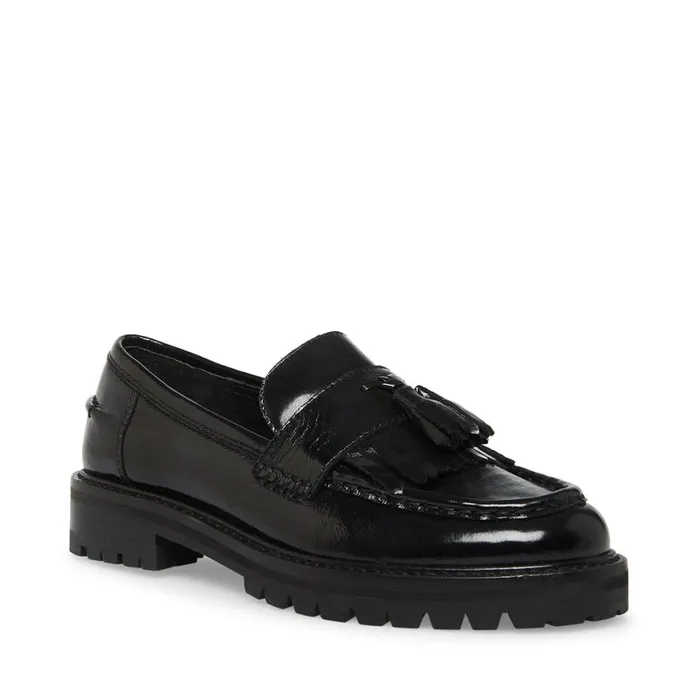 Steve Madden Minka Black Leather Womens Loafers and Flats