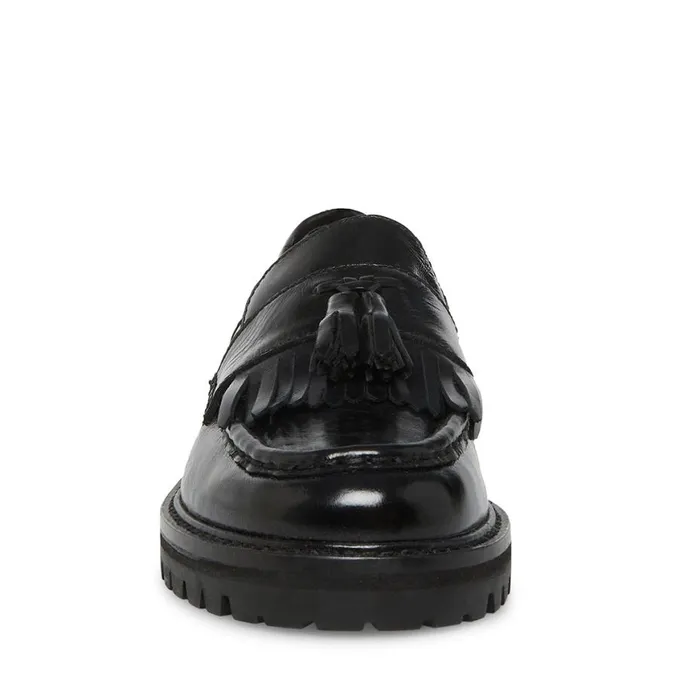 Steve Madden Minka Black Leather Womens Loafers and Flats